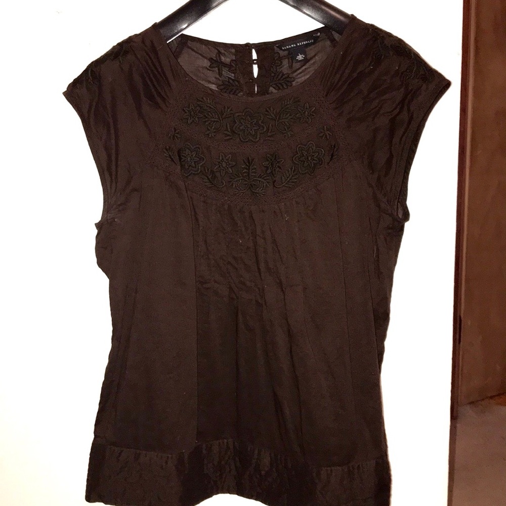 Banana Republic Brown Embroidered Blouse